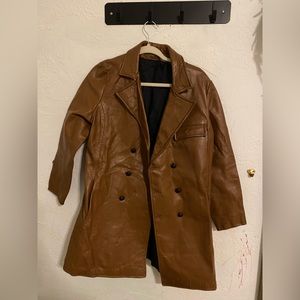 Leather brown long jacket